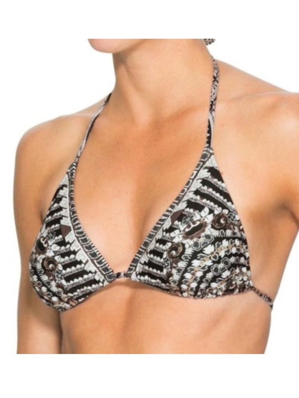Athleta Martina Geometric Print String Triangle Bikini Top XS Black White Tan